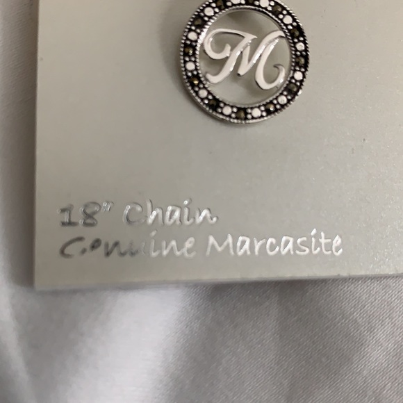 NWT Sterling Silver/Marcasite Monogram M Necklace - Picture 4 of 7